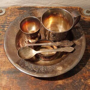 Vintage Silver GERO Snow White and Seven Dwarves Child's Dish Set